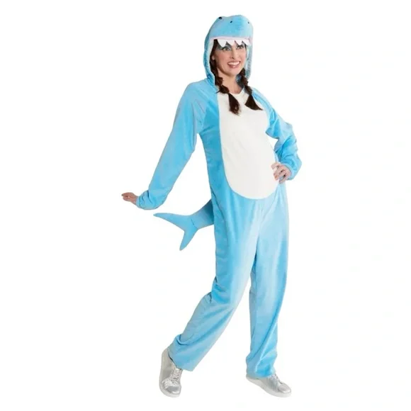 Adult Blue Shark Halloween Costume Jumpsuit - Picture 3 of 9